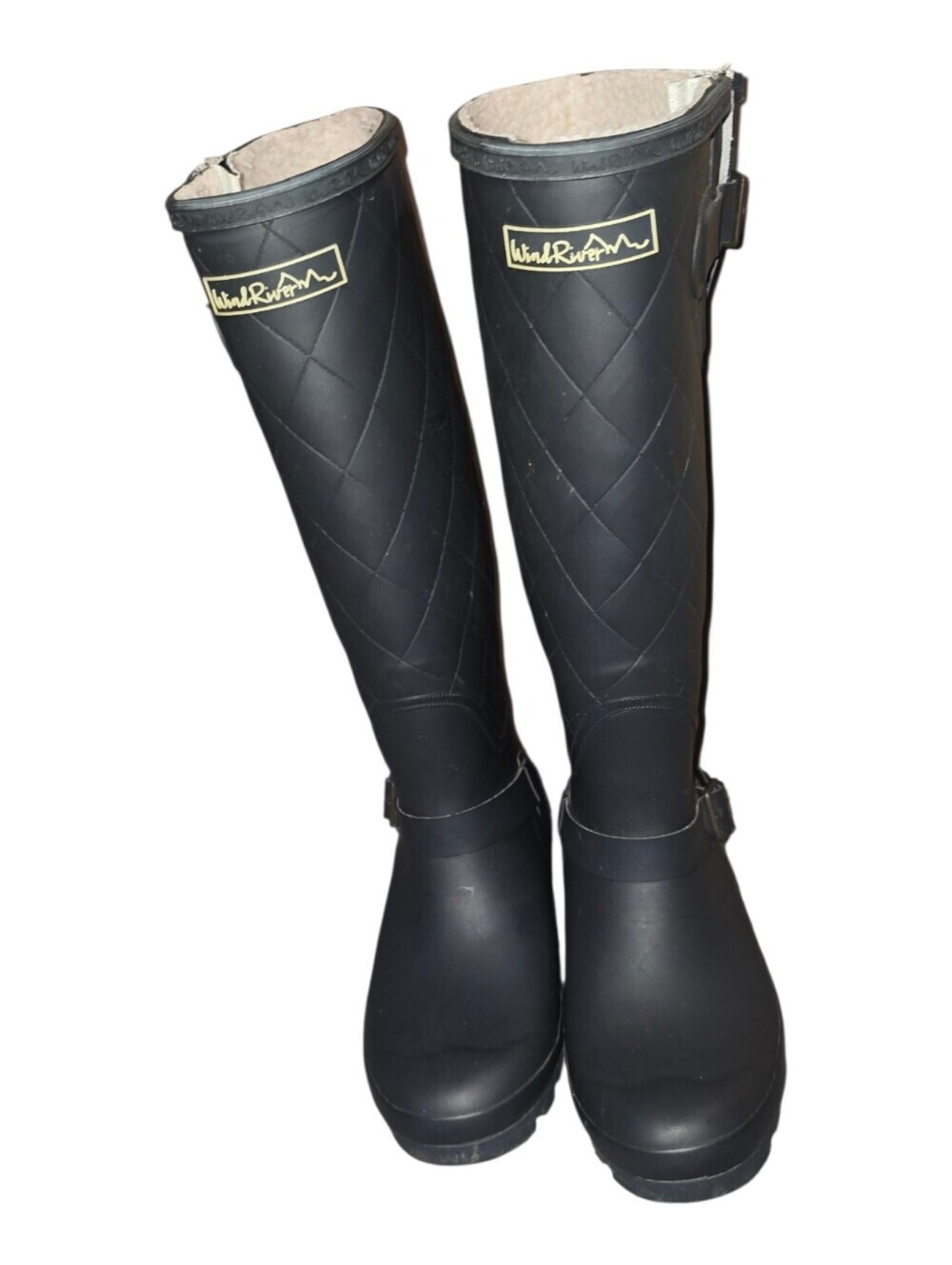 ​Windriver Quilted Black Rubber Winter Rain Boots Size 9 Faux Fur Lined